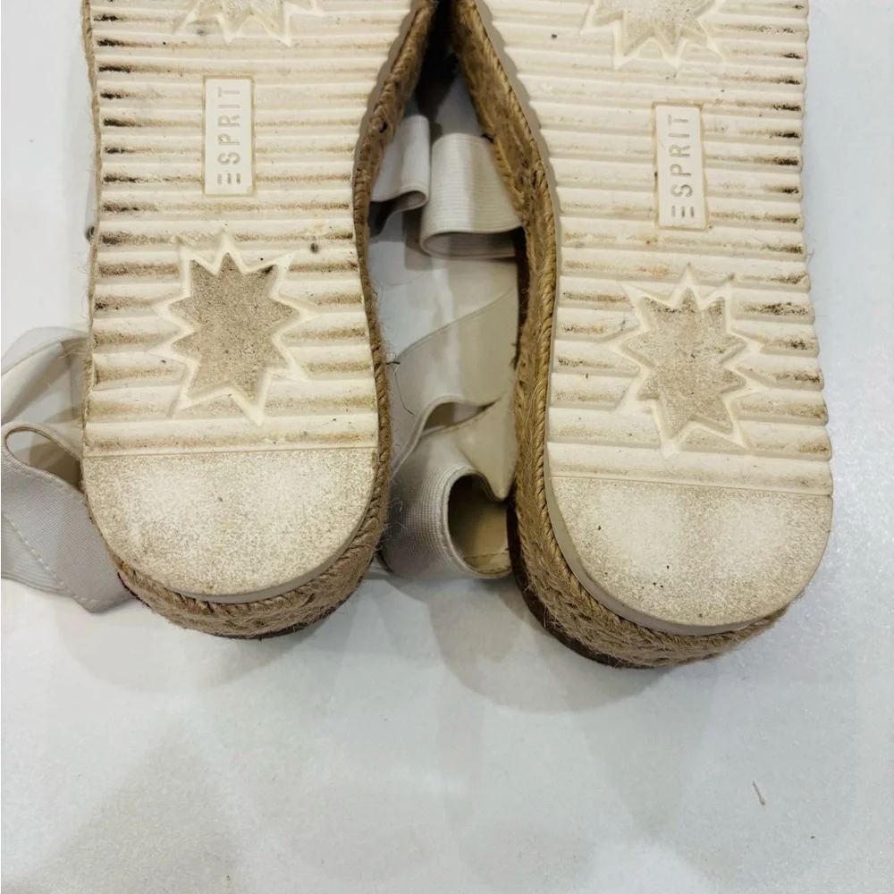 Esprit Women's Cream Espadrille Sandals with elastic ankle straps size 9